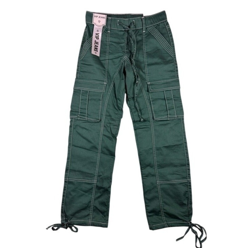 VIP Jeans Womens Green Cargo Pants Contrast Stitch High Waist Size 1/2 NEW